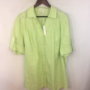 Sarah Spencer Top Linen Women 18W Button Down  S/S